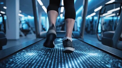 Person running digital treadmill modern gym futuristic fitness technology - Powered by Adobe