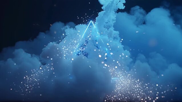 Ethereal Blue Cloudscape with Glowing Sparks and Linear Light Effects