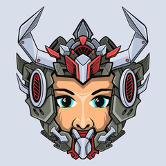 Futuristic Humanoid Head with Robotic Armor and Cybernetic Elements