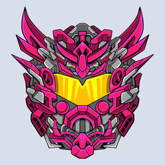 Pink Cybernetic Mecha Helmet with Visor