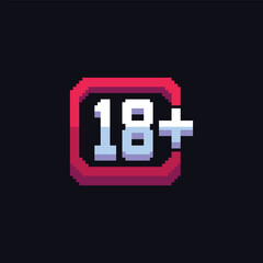 this is pixel art age restriction 18+ icon with simple color and black background this item good for presentations,stickers, icons, t shirt design,game asset,logo and your project.