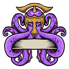 Warrior Octopus Emblem with Blank Banner