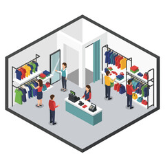 Clothing Store with Customers and Staff.