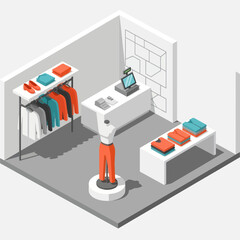 Fashion Store Display with Mannequin and Clothes.