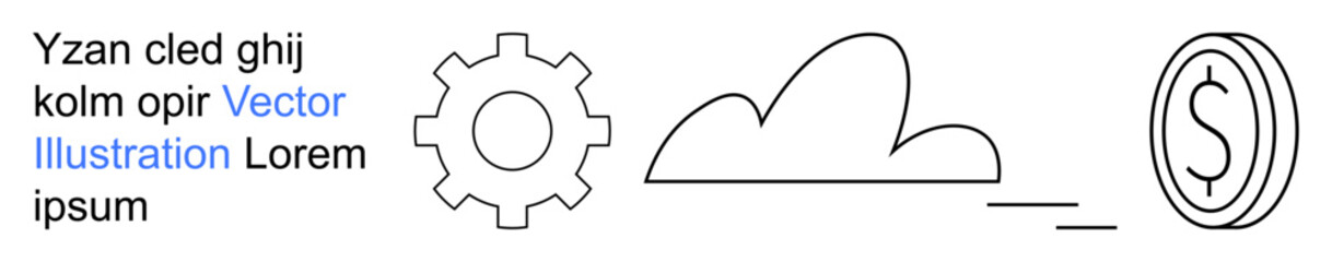 Obraz premium Cloud computing, business solutions, financial services, digital economy, productivity tools, technology. Minimalist design with gear, cloud and dollar symbols. Cloud computing and business