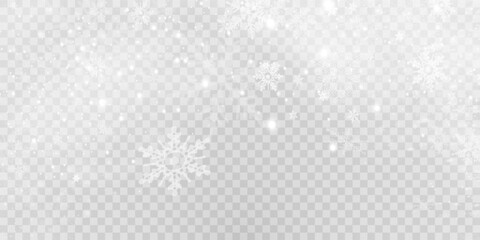 Falling snow on a transparent background. Vector illustration 10 EPS. Abstract snowflake background. Fall of snow.