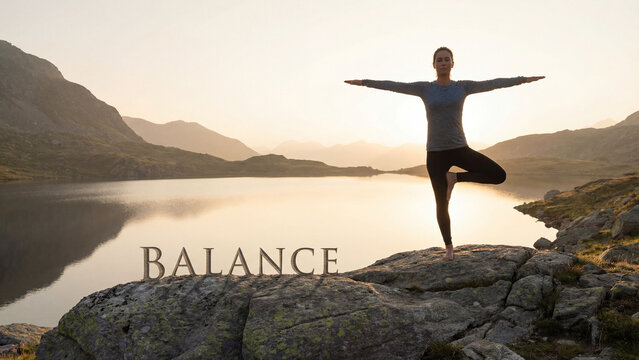 Person in Balanced Yoga Pose - Balance, Harmony, Equilibrium, Yoga, Mindfulness, Inner Peace, Wellness, Stability, Serenity, Spiritual Practice