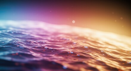 Abstract water surface with colorful gradient lighting and subtle reflections