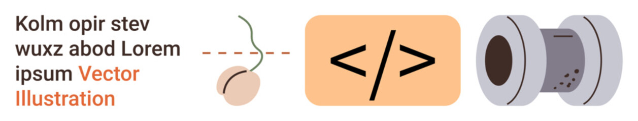 Software development, programming concepts, engineering, coding tools, technology design, mechanical parts. Code bracket symbol alongside a mechanical spool design. Programming concepts