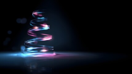 Abstract Spiral Light Sculpture with Neon Glow.