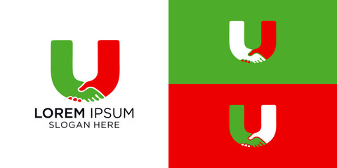 Professional logo design with handshake and Italian colors. Suitable for use for two companies that become one or suitable for collaborations company logos.