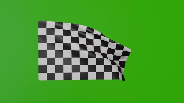 Waving checkered flag on green screen. Finish flag for racing events waving in wind.	