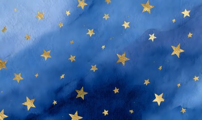 a dark blue watercolor background with gold stars, patterned paper