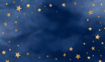 a dark blue watercolor background with gold stars, patterned paper