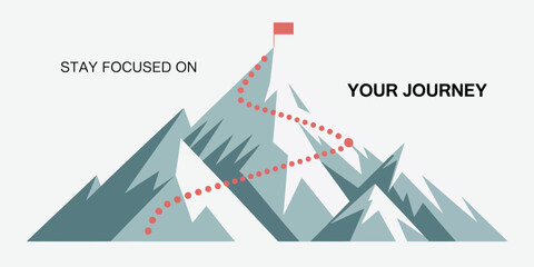 Journey Concept Vector, a professional vector showing a mountain trail with a summit flag, ideal for business planning, strategic journey mapping