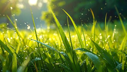 Green grass dew, high contrast