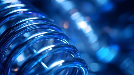 Close-up Macro Shot of a Blue Coil Spring with Bokeh Lights.