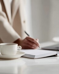 businesswoman planning strategy with notebook and laptop