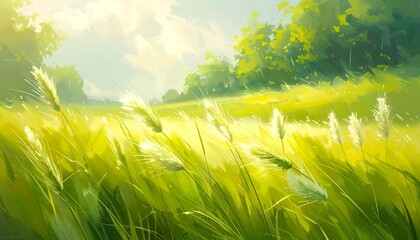 Green grass field with light