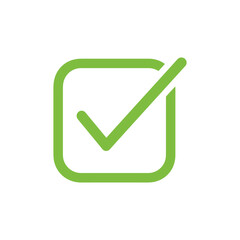A simple square box contains a green check mark on a white background
