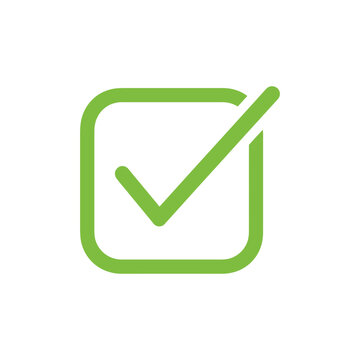 A simple square box contains a green check mark on a white background