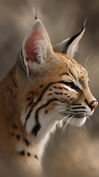 Majestic Wild Cat Profile with Distinctive Ear Tufts Gazing Serene in Natural Habitat.