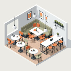 Isometric View of Modern Cafe Interior Design.