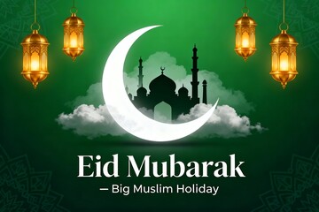 Eid al-Fitr Celebration Illustration with Islamic Lantern Light