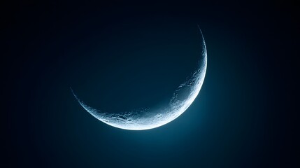 Crescent Moon Glowing in the Deep Blue Night Sky.