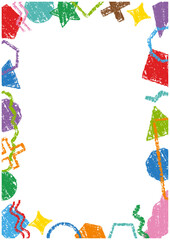 手描きクレヨンタッチのポップな図形フレーム背景