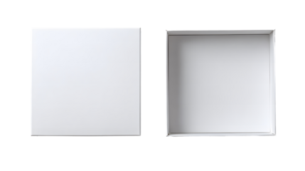 Flat lay of white rectangle gift box, open and closed states , top view transparent background
