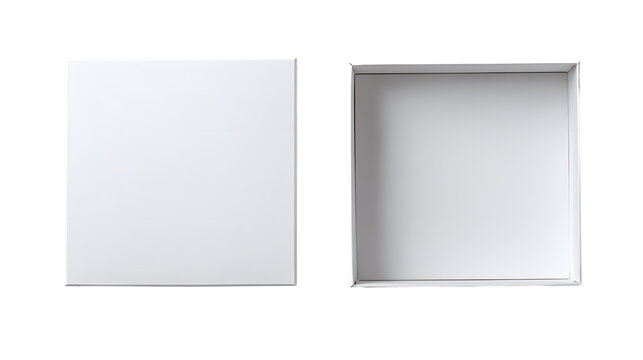 Flat lay of white rectangle gift box, open and closed states , top view transparent background
