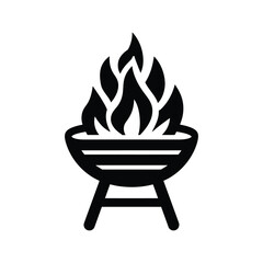 Black grill silhouette displaying bright flames over a white background provides a stark image