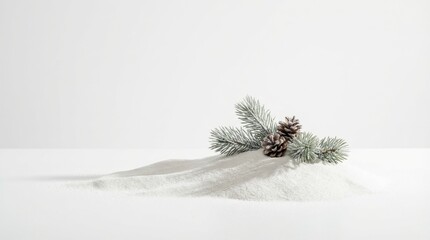 Frosted Pine Cones and Branch on Snow