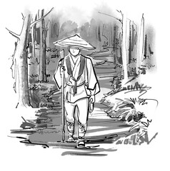 お遍路さん-巡礼者-水墨