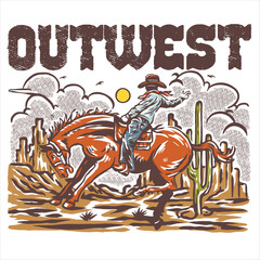 Outwest Cowboy Rodeo Action Vintage Illustration © Ahmad