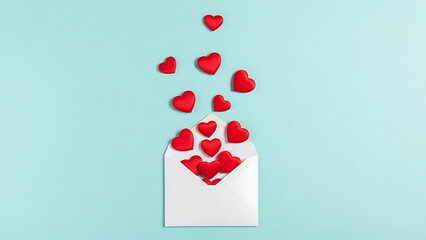 Love letter with hearts flying out Valentine's Day concept romantic background.