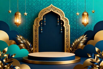 Eid al-Fitr Celebration Illustration with Mosque Silhouette