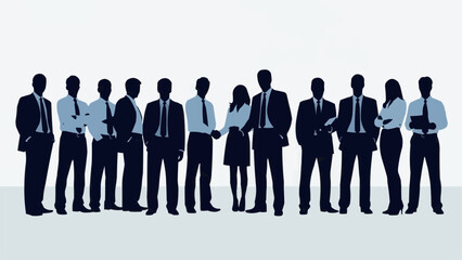 Diverse group of professionals standing together in a line.