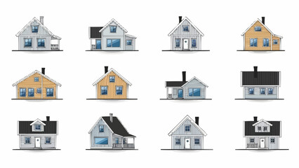 Collection of Diverse Residential Houses Architectural Styles and Colors.