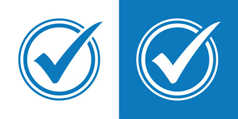 Checkmarks in circle on white and blue backgrounds