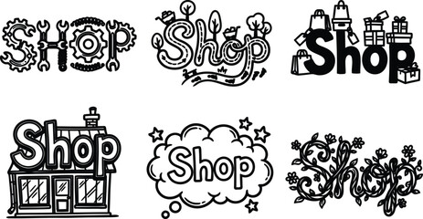 Fototapeta premium Collection of six unique shop signs and logos with various designs