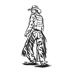 Obraz premium Cowboy Standing Western Vintage Line Art Illustration