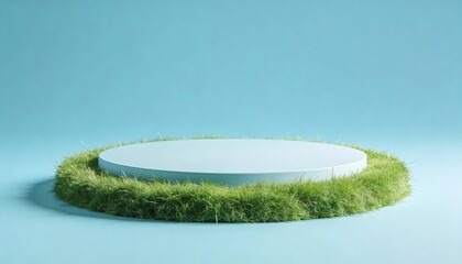 Minimalist Flat Podium with Grass Patch in Bright and Airy Studio Setting for Modern Design Projects