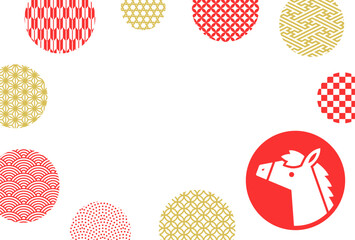 白馬のスタンプと和柄の円のフレーム