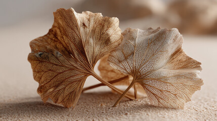 Dried leaf veins delicate texture natural pattern warm sand background autumn closeup organic detail fragile soft light nature