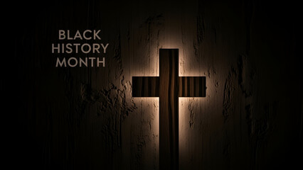 Illuminated wooden cross highlighting black history month in a spiritual and meaningful backdrop