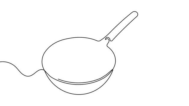 Animated cooking pan continuous line drawing minimal kitchen loop
