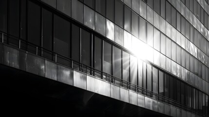Modern Office Building Facade with Sun Glare Reflection.