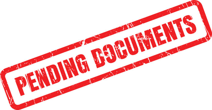 Red distressed rubber stamp displays the important text pending documents on white